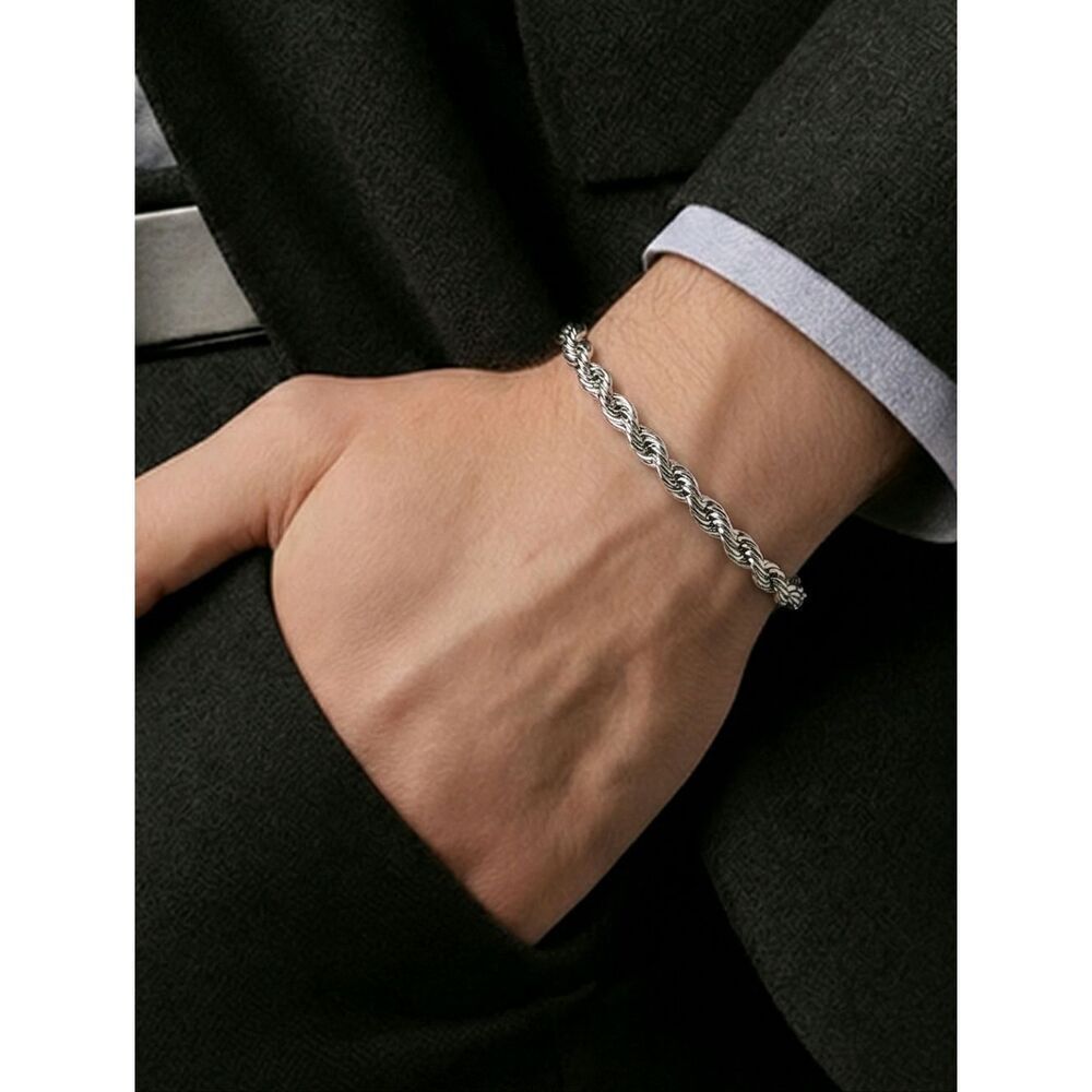 Men’s Rope Chain 4.5mm Twist Bracelet Titanium Steel 8" Classic Everyday Stylish